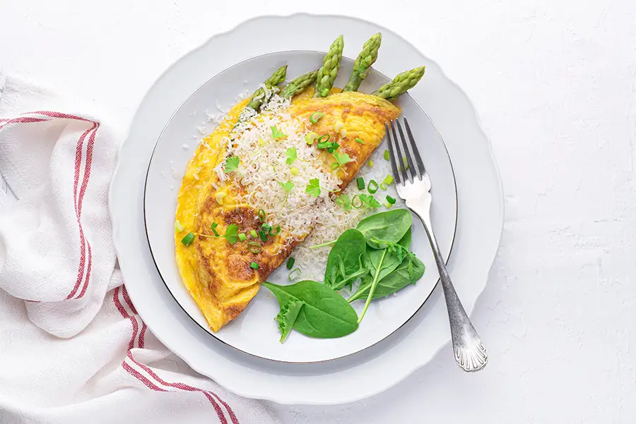 Omelette with Asparagus Herbs & feta