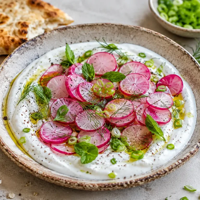 Coconut Yoghurt Flatbread Dip with Fermented Radishes