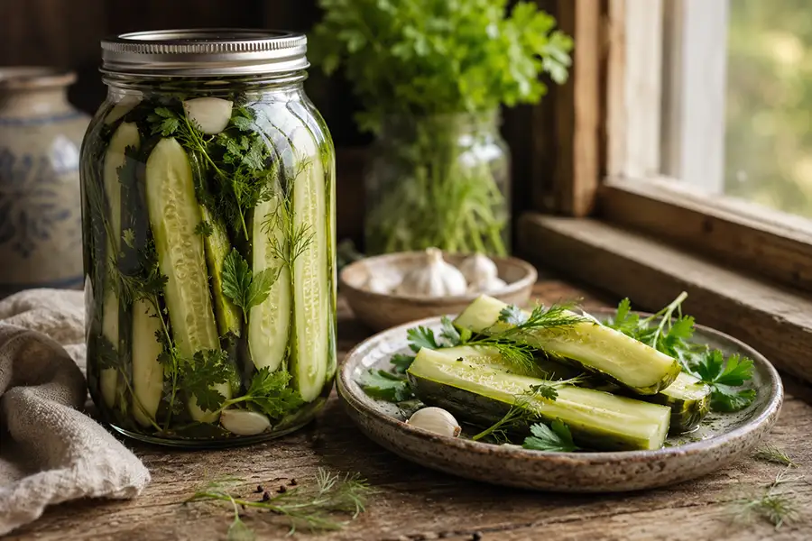 Cucumber and Herb Spears with Parsley, Dill, Celery Leaf, or Coriander