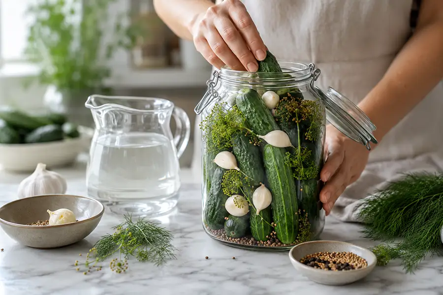 Dill fermented cucumbers with garlic, and dill seed