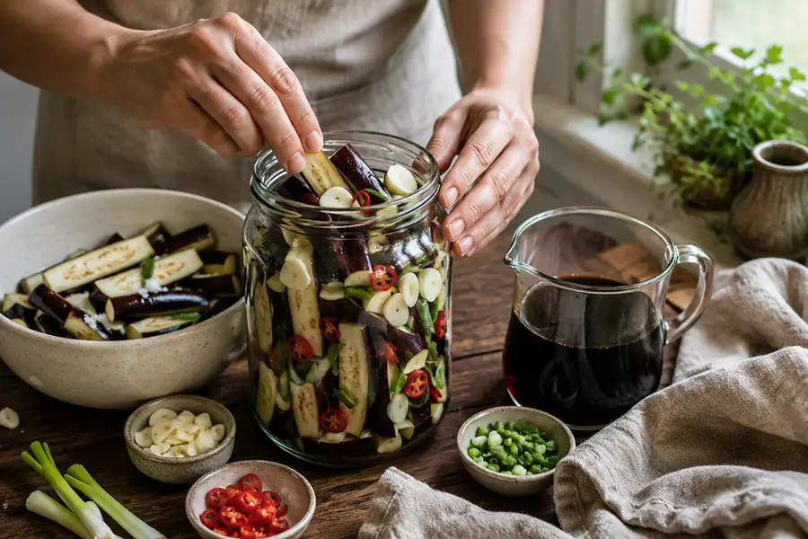 Soy sauce and garlic fermented aubergine