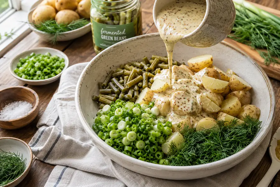 Summer potato salad with fermented green beans