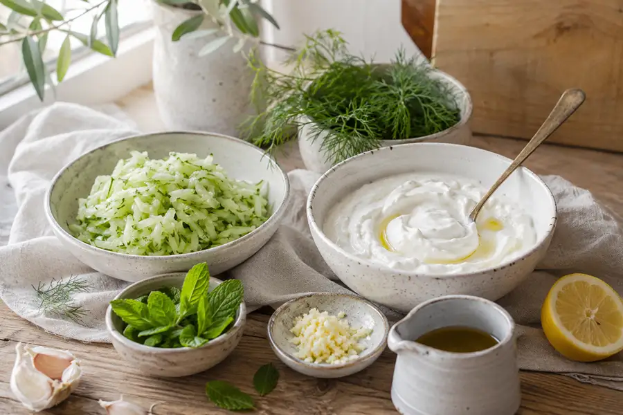 Balkan-inspired tarator (or Turkish cacik) with yoghurt, cucumber and herbs