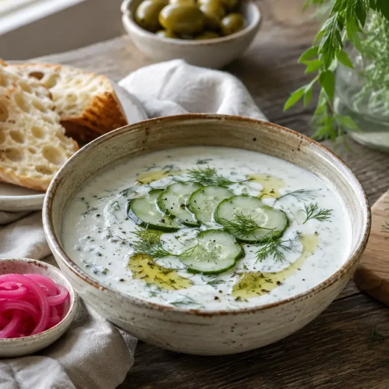 Balkan-inspired tarator (or Turkish cacik) with yoghurt, cucumber and herbs