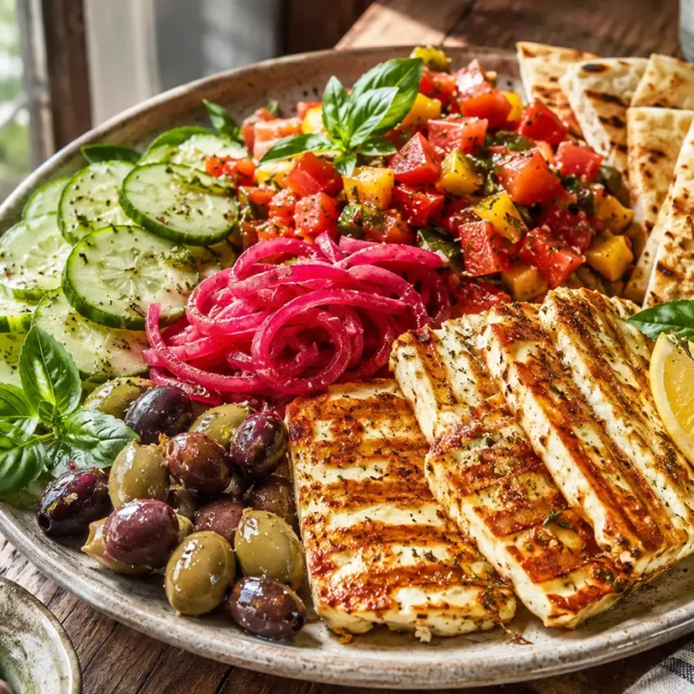 Grilled halloumi with fermented tomato salsa & onions
